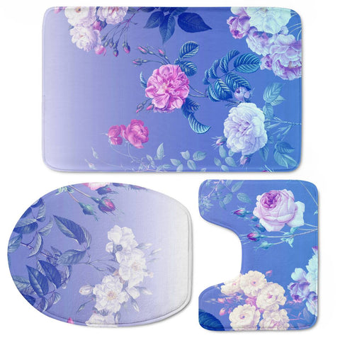 Image of Vintage Roses On Blue Gradient Toilet Three Pieces Set