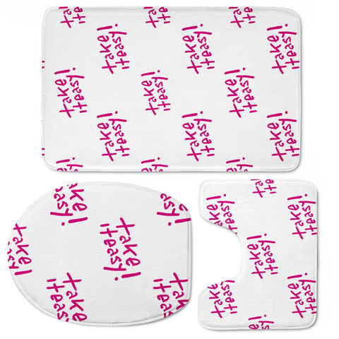 Image of Hand Draw Take It Easy Text Motif Pattern Toilet Three Pieces Set