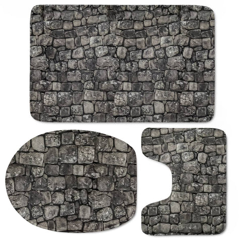 Image of Ancient Stone Wall Pattern Toilet Three Pieces Set