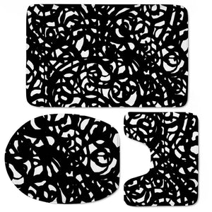 Black And White Abstract Intricate Print Toilet Three Pieces Set