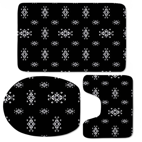 Image of Black And White Ethnic Symbols Motif Pattern Toilet Three Pieces Set