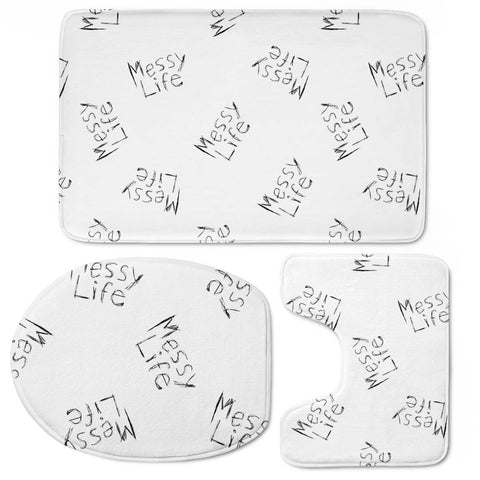 Image of Messy Life Phrase Motif Typographic Pattern Toilet Three Pieces Set