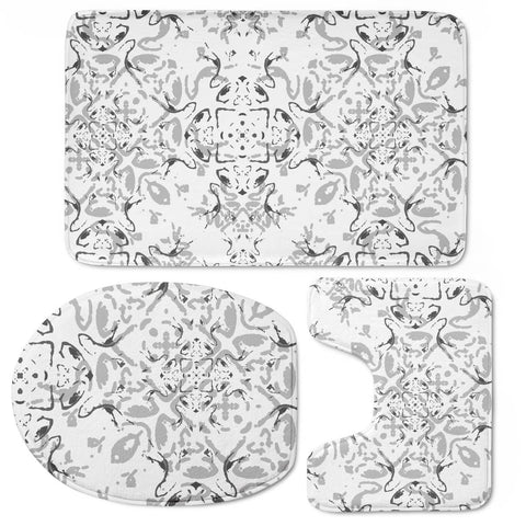 Image of Black And White Decorative Ornate Pattern Toilet Three Pieces Set