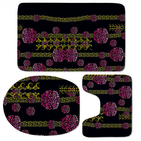 Image of Wild Flowers On Black Toilet Three Pieces Set