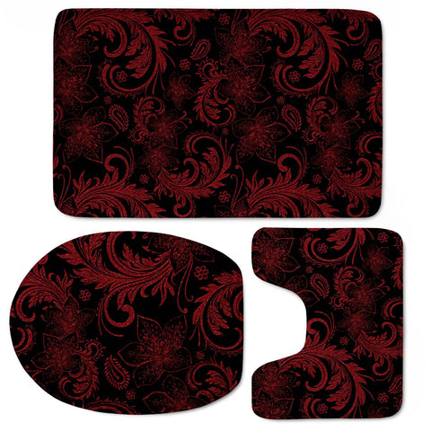 Image of Dark Red Flourish Toilet Three Pieces Set