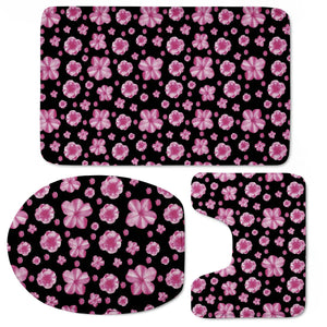 Pink And Black Floral Collage Print Toilet Three Pieces Set