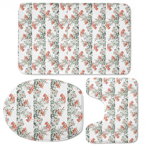 Photo Illustration Floral Motif Striped Design Toilet Three Pieces Set