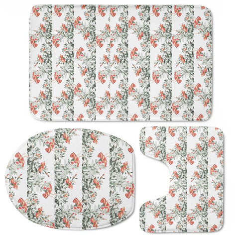 Image of Photo Illustration Floral Motif Striped Design Toilet Three Pieces Set