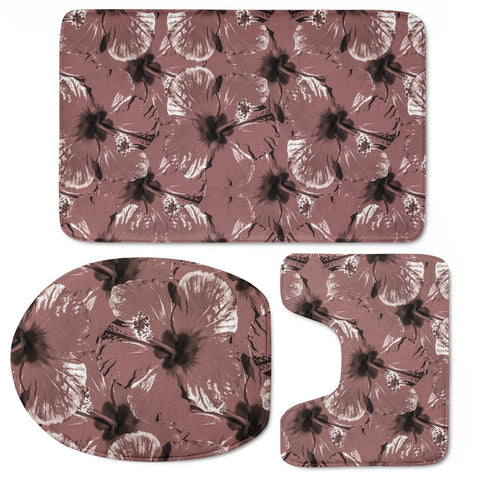 Image of Hibiscus Flowers Collage Pattern Design Toilet Three Pieces Set