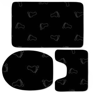 Neon Style Black And White Footprints Motif Pattern Toilet Three Pieces Set