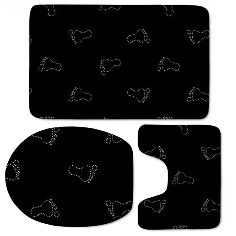 Image of Neon Style Black And White Footprints Motif Pattern Toilet Three Pieces Set