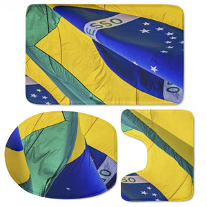 Brazil Flags Waving Pattern Toilet Three Pieces Set