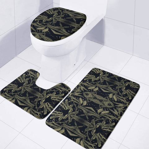 Image of Stylized Golden Ornate Nature Motif Print Toilet Three Pieces Set