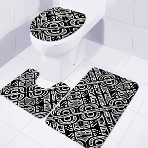 Linear Black And White Ethnic Print Toilet Three Pieces Set