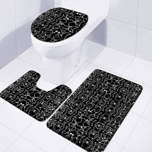 Black And White Ethnic Ornate Pattern Toilet Three Pieces Set