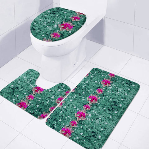 Image of Flowers Love And Silver Metal Hearts Is Wonderful As Sunsets Toilet Three Pieces Set