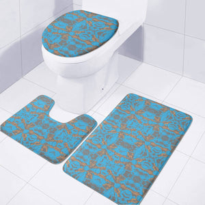 Blue, Orange And Grey Marble Pattern Toilet Three Pieces Set