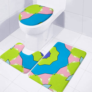 Pink, Green And Blue Abstract Toilet Three Pieces Set