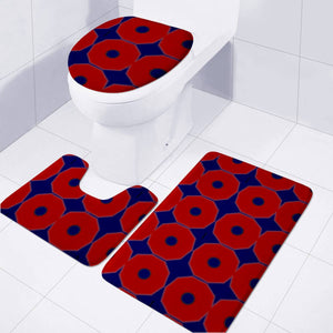 Red Circles On Blue Toilet Three Pieces Set