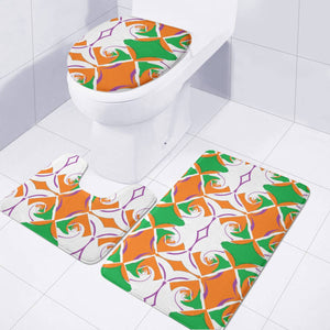 Green, White And Orange Abstract Toilet Three Pieces Set