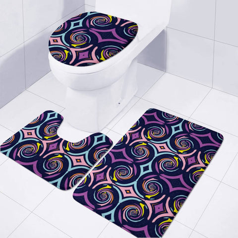 Image of Blue Colorful Swirls Pattern Toilet Three Pieces Set