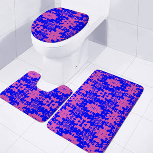 Pink And Blue Pattern Toilet Three Pieces Set