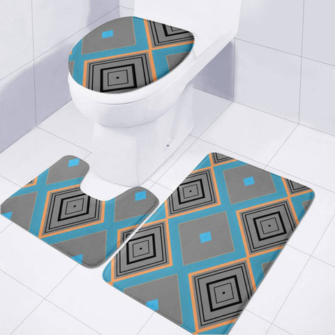 Image of Gray, Black And Orange Diamond Pattern Toilet Three Pieces Set