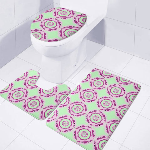 Image of Green And Pink Circles Pattern Toilet Three Pieces Set