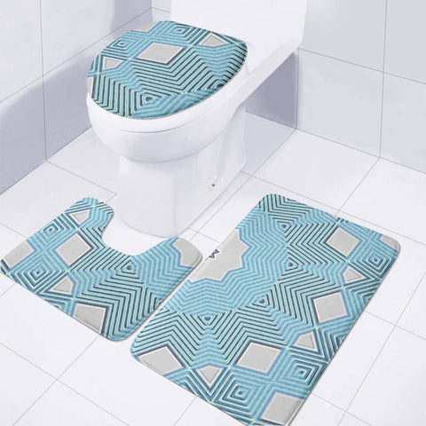 Image of Textured Blue Patterned Toilet Three Pieces Set