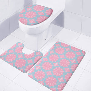 Pink Shells On Blue Toilet Three Pieces Set