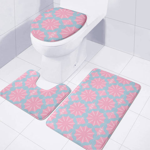 Image of Pink Shells On Blue Toilet Three Pieces Set