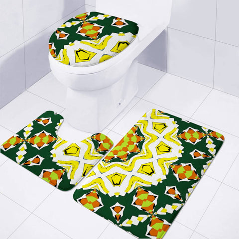 Image of Colorful Yellow Circular Design Toilet Three Pieces Set