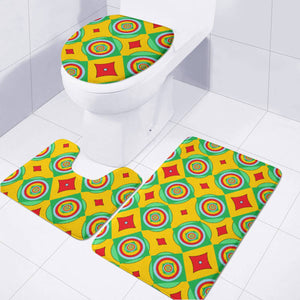 Multicolor Rounds And Diamond Shapes On Toilet Three Pieces Set