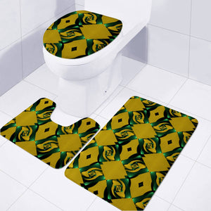 Green And Mustard Yellow Pattern Toilet Three Pieces Set