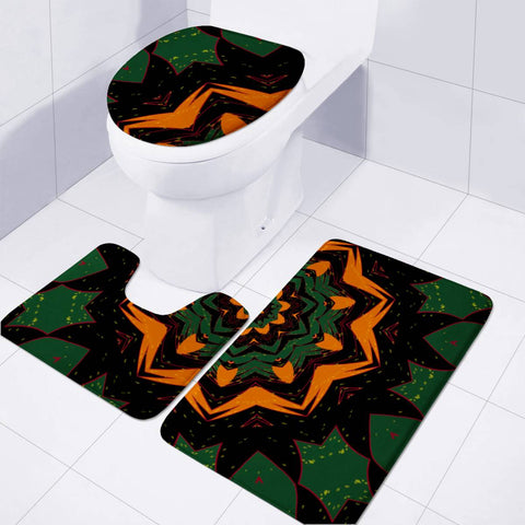 Image of Dark Brown, Green And Orange Pattern Toilet Three Pieces Set