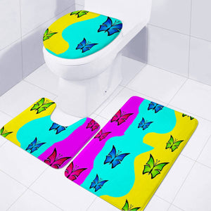 Cute Butterflies On Multicolor Design Toilet Three Pieces Set