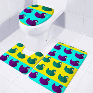 Ducks On Yellow And Blue Pattern Toilet Three Pieces Set