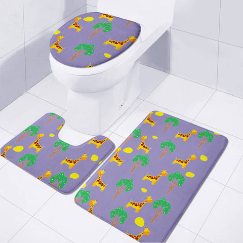 Image of Giraffe And Trees On Purple Toilet Three Pieces Set