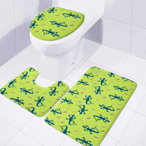 Little Lizards On Green Toilet Three Pieces Set