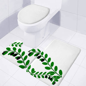 Green Olive Leaves Branches White Toilet Three Pieces Set