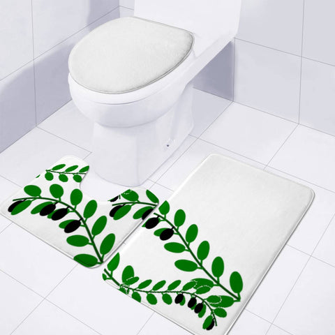 Image of Green Olive Leaves Branches White Toilet Three Pieces Set