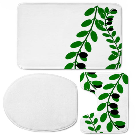 Image of Green Olive Leaves Branches White Toilet Three Pieces Set