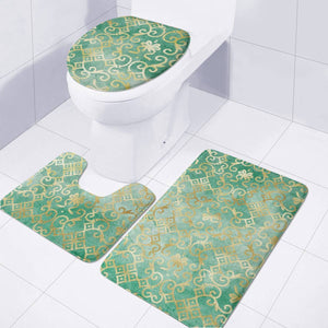 Gold Damask Green Pattern Toilet Three Pieces Set