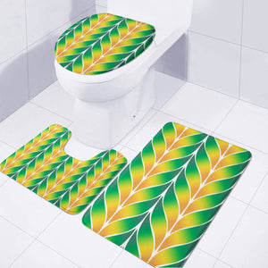 Green Orange Leaf Tile Pattern Toilet Three Pieces Set