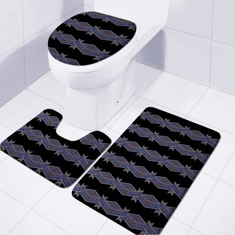 Image of Dark Ornate Nouveau Striped Print Toilet Three Pieces Set