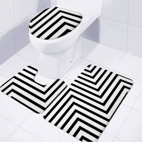 Image of Black And White Line Steps Toilet Three Pieces Set