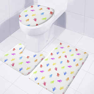 Multicolored Hands Silhouette Motif Design Toilet Three Pieces Set