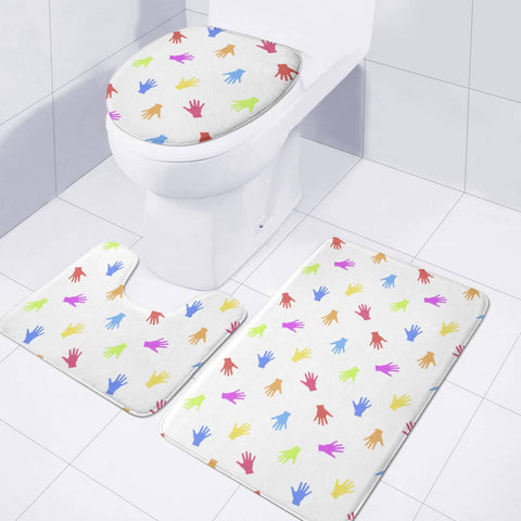 Image of Multicolored Hands Silhouette Motif Design Toilet Three Pieces Set