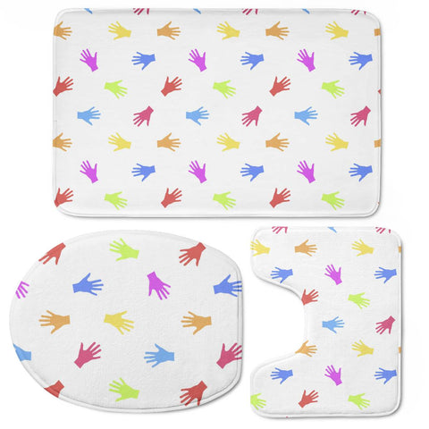 Image of Multicolored Hands Silhouette Motif Design Toilet Three Pieces Set