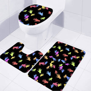 Multicolored Hands Silhouette Motif Design Toilet Three Pieces Set